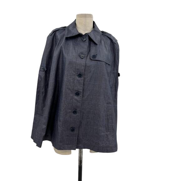 Brooks Brothers Cape Jacket Coated Plaid Check Print Linen Blue Size Large - Picture 1 of 12